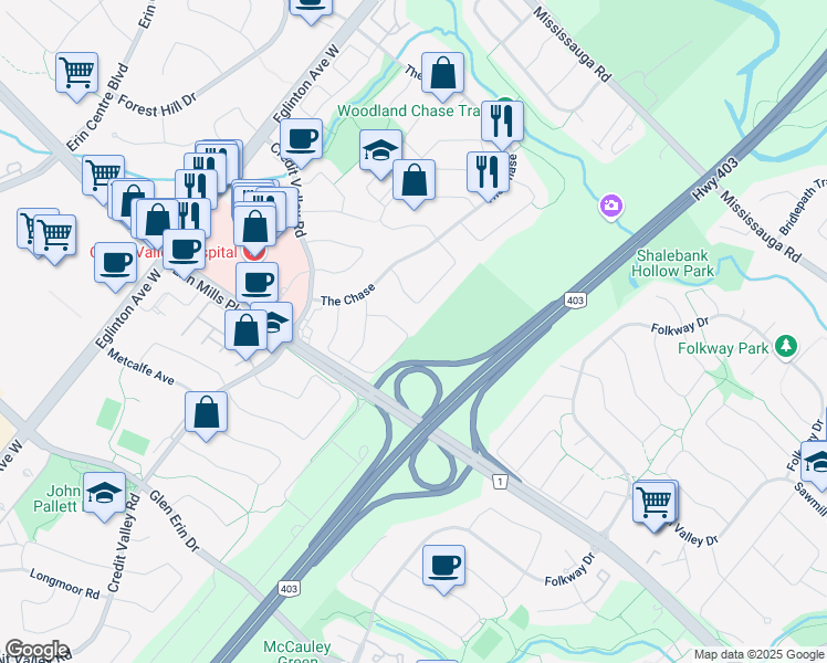 map of restaurants, bars, coffee shops, grocery stores, and more near 4407 Haydock Park Drive in Mississauga