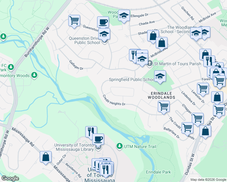 map of restaurants, bars, coffee shops, grocery stores, and more near 3359 Enniskillen Circle in Mississauga