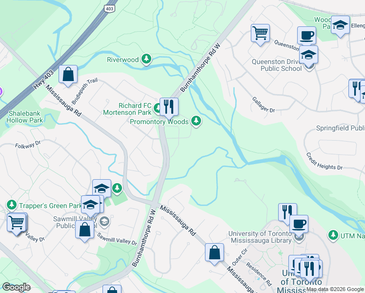 map of restaurants, bars, coffee shops, grocery stores, and more near 1670 Caverly Court in Mississauga