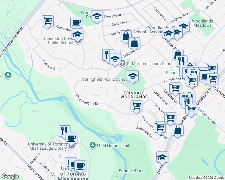 map of restaurants, bars, coffee shops, grocery stores, and more near in Mississauga