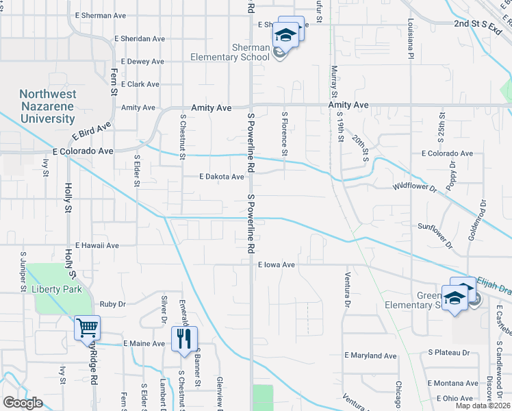 map of restaurants, bars, coffee shops, grocery stores, and more near 1132 South Powerline Road in Nampa