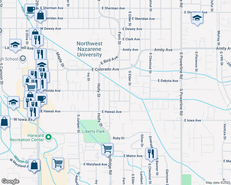 map of restaurants, bars, coffee shops, grocery stores, and more near 815 East Florida Avenue in Nampa