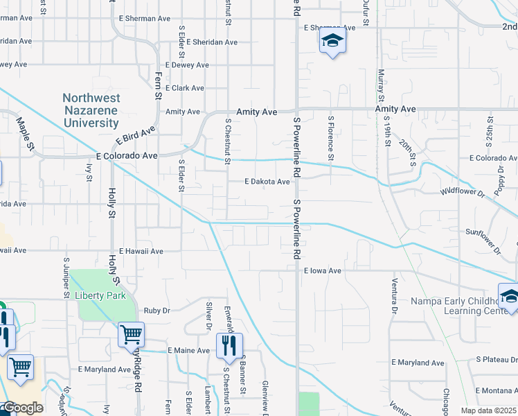 map of restaurants, bars, coffee shops, grocery stores, and more near 1279 East Sharons Loop in Nampa