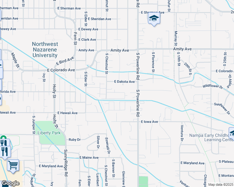 map of restaurants, bars, coffee shops, grocery stores, and more near 1279 East Sharons Loop in Nampa
