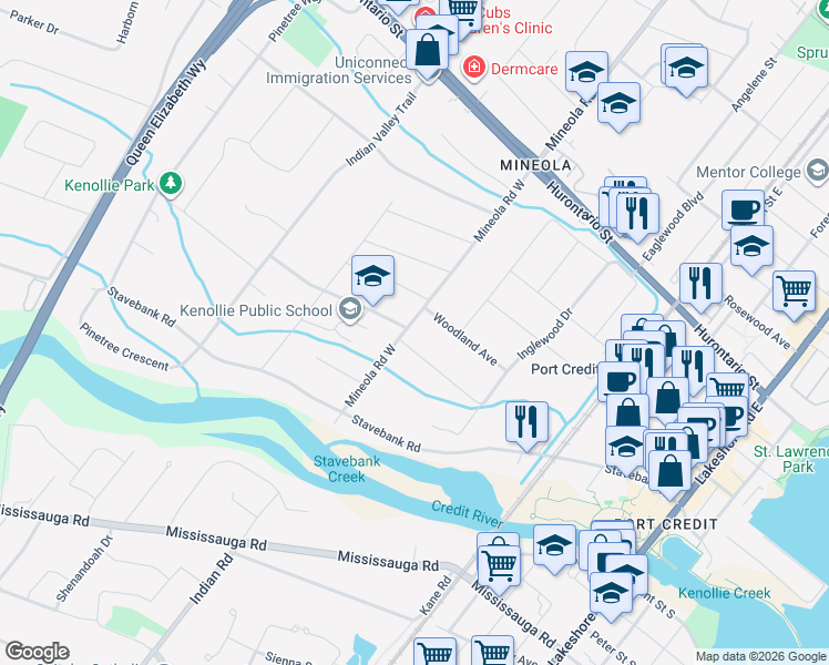 map of restaurants, bars, coffee shops, grocery stores, and more near in Mississauga