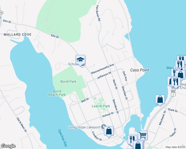 map of restaurants, bars, coffee shops, grocery stores, and more near 419 Elm Street in Laconia