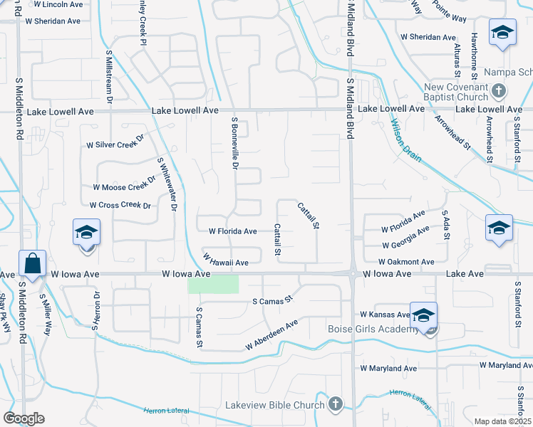 map of restaurants, bars, coffee shops, grocery stores, and more near 1538 Edwards Loop in Nampa