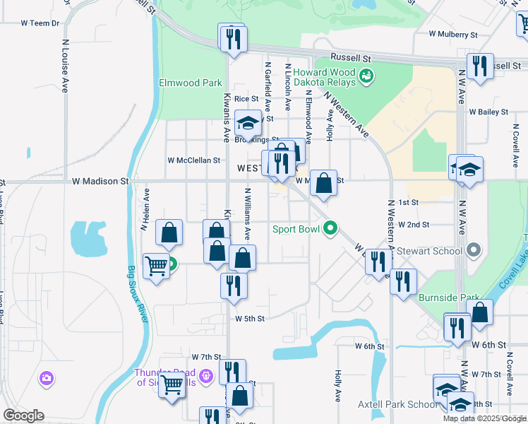map of restaurants, bars, coffee shops, grocery stores, and more near 809 North Garfield Avenue in Sioux Falls