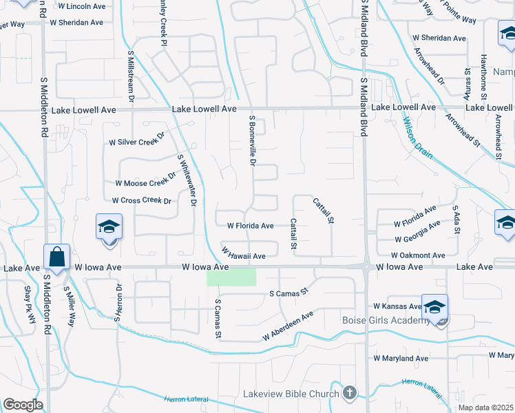 map of restaurants, bars, coffee shops, grocery stores, and more near 1569 Edwards Loop in Nampa