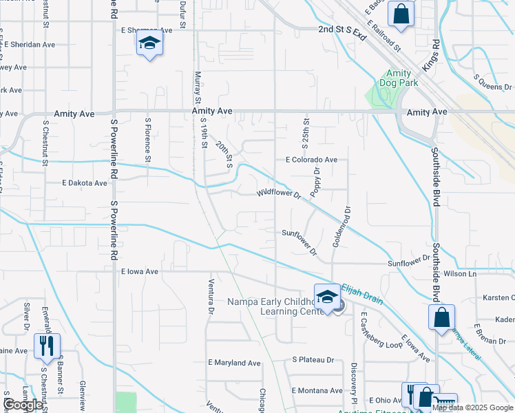 map of restaurants, bars, coffee shops, grocery stores, and more near 2300 East Elm Grove Drive in Nampa