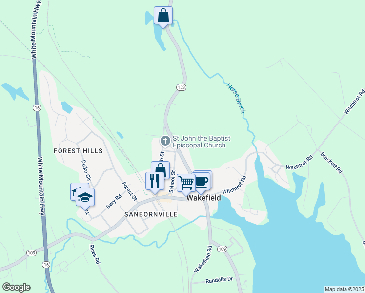 map of restaurants, bars, coffee shops, grocery stores, and more near 2194 Wakefield Road in Wakefield