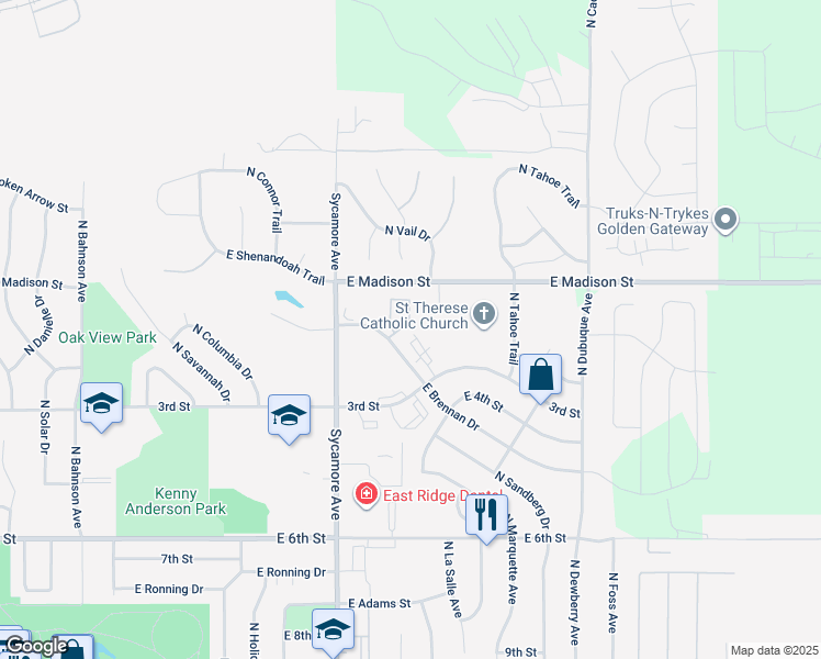 map of restaurants, bars, coffee shops, grocery stores, and more near 4540 East Brennan Avenue in Sioux Falls