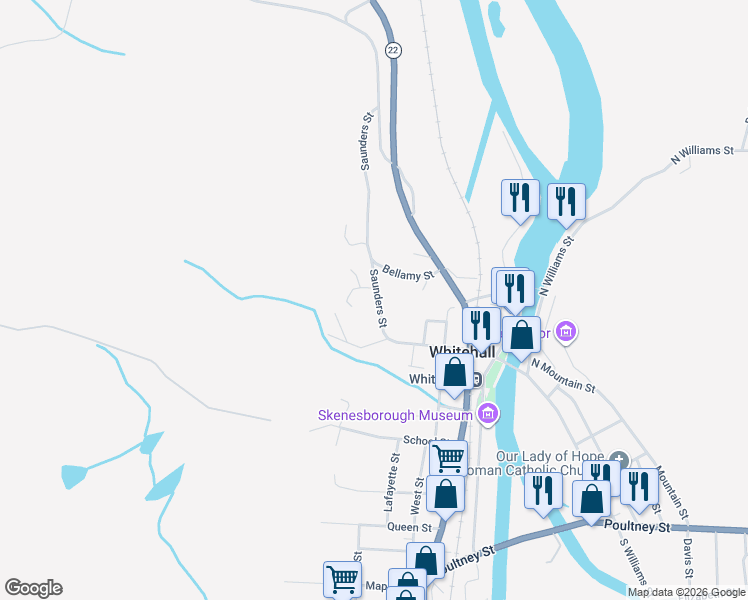 map of restaurants, bars, coffee shops, grocery stores, and more near 59 Saunders Street in Whitehall