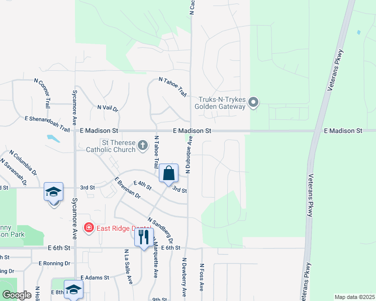 map of restaurants, bars, coffee shops, grocery stores, and more near North Dubuque Avenue in Sioux Falls