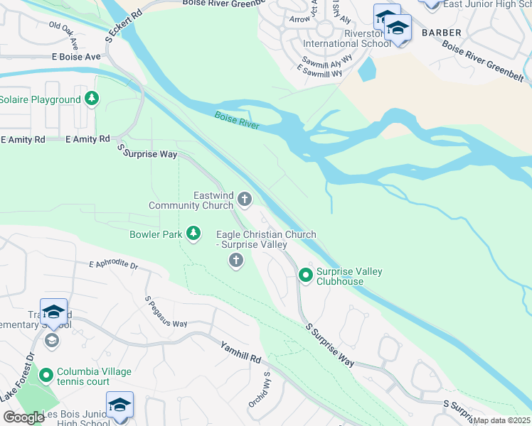 map of restaurants, bars, coffee shops, grocery stores, and more near 5110 South Surprise Way in Boise