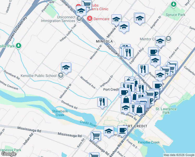 map of restaurants, bars, coffee shops, grocery stores, and more near 1236 Mona Road in Mississauga
