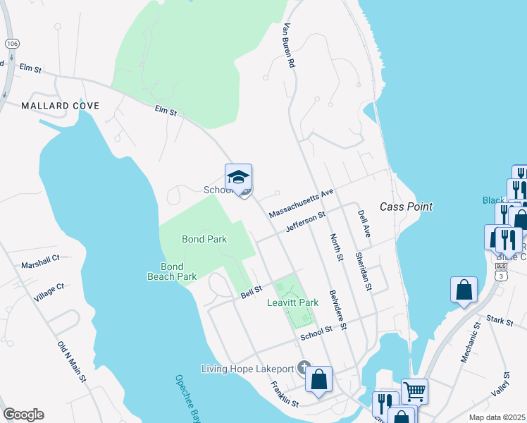 map of restaurants, bars, coffee shops, grocery stores, and more near 441 Elm Street in Laconia