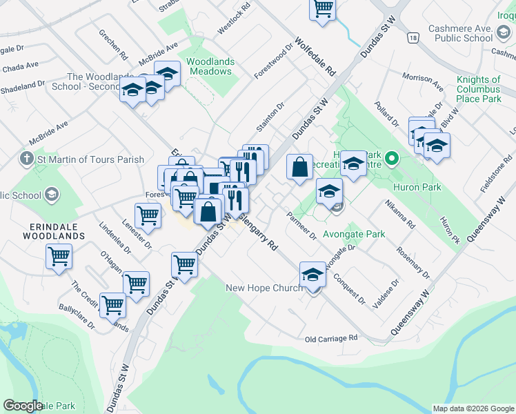 map of restaurants, bars, coffee shops, grocery stores, and more near 1051 Cedarglen Gate in Mississauga