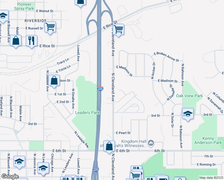 map of restaurants, bars, coffee shops, grocery stores, and more near 1001 North Cleveland Avenue in Sioux Falls