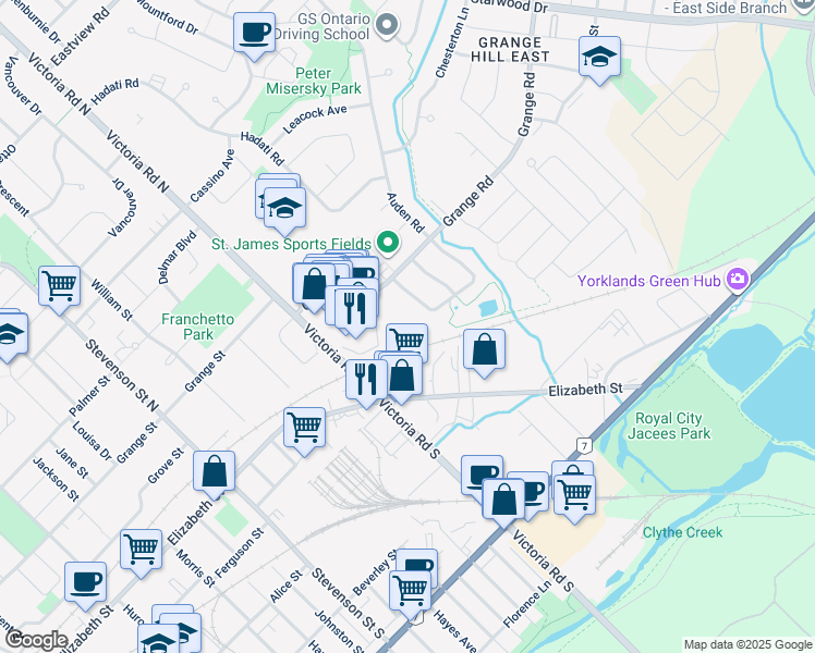 map of restaurants, bars, coffee shops, grocery stores, and more near 31 Schroder Crescent in Guelph