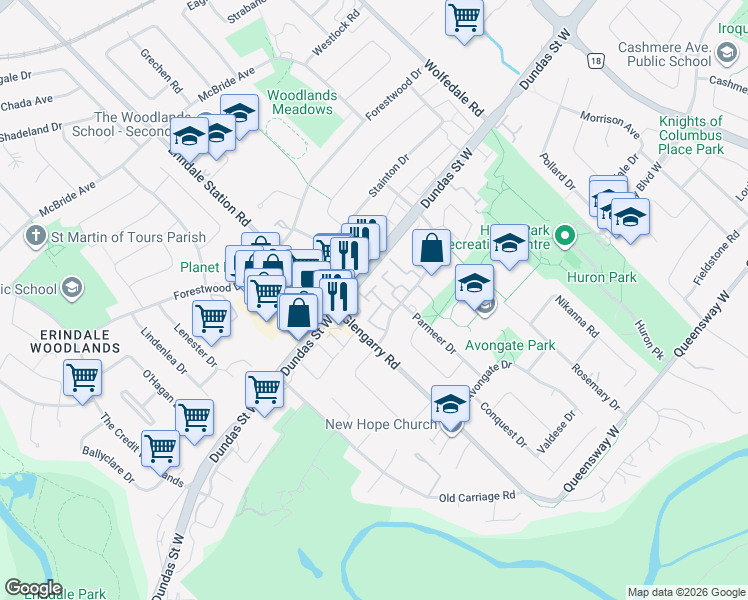 map of restaurants, bars, coffee shops, grocery stores, and more near 1051 Cedarglen Gate in Mississauga