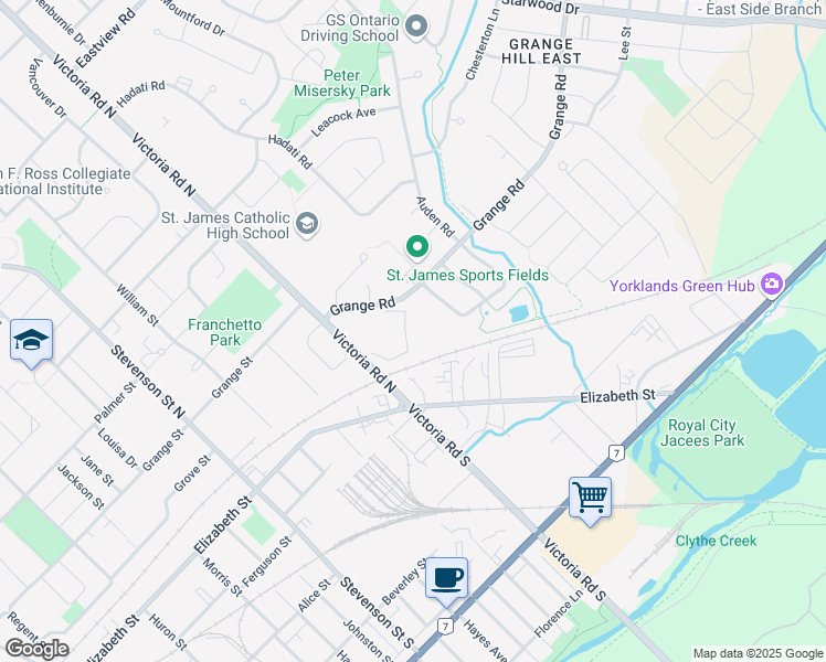 map of restaurants, bars, coffee shops, grocery stores, and more near 31 Schroder Crescent in Guelph