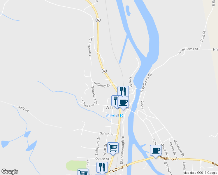 map of restaurants, bars, coffee shops, grocery stores, and more near 26 Bellamy Street in Whitehall