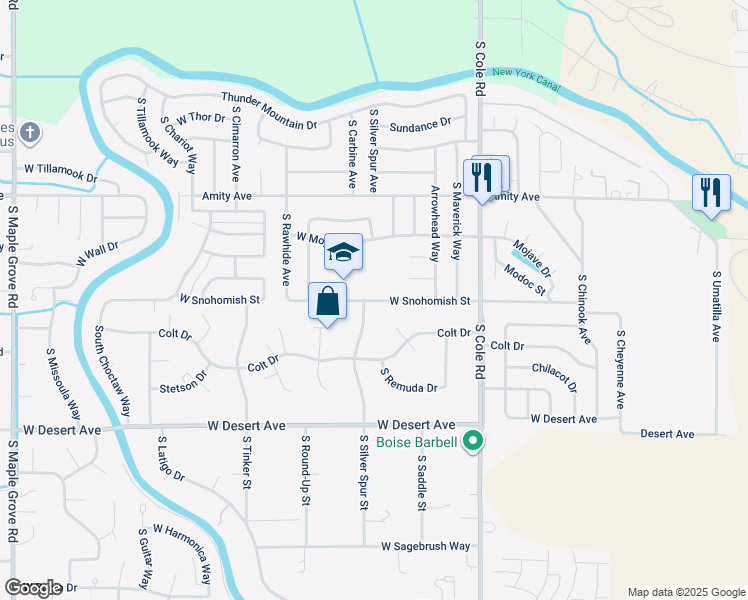 map of restaurants, bars, coffee shops, grocery stores, and more near 7700 West Snohomish Street in Boise