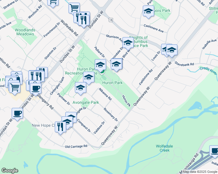 map of restaurants, bars, coffee shops, grocery stores, and more near 830 Paisley Boulevard West in Mississauga