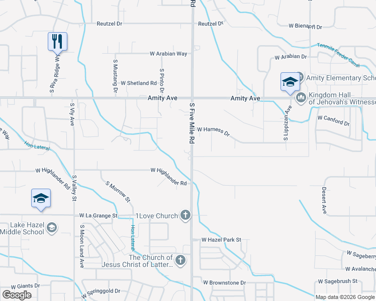 map of restaurants, bars, coffee shops, grocery stores, and more near 4919 South Five Mile Road in Boise