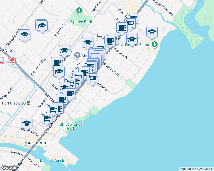 map of restaurants, bars, coffee shops, grocery stores, and more near in Mississauga