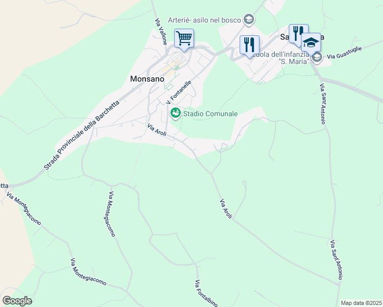 map of restaurants, bars, coffee shops, grocery stores, and more near 9B Via Aroli in Monsano