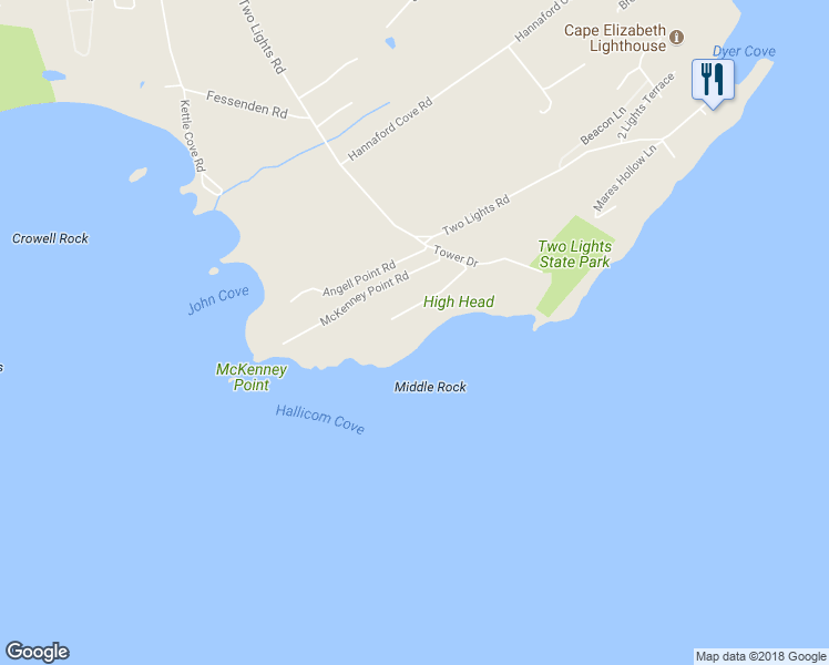map of restaurants, bars, coffee shops, grocery stores, and more near 10 Sunny Bank Road in Cape Elizabeth