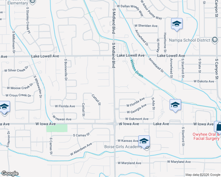 map of restaurants, bars, coffee shops, grocery stores, and more near 1028 Aspen Grove Street in Nampa