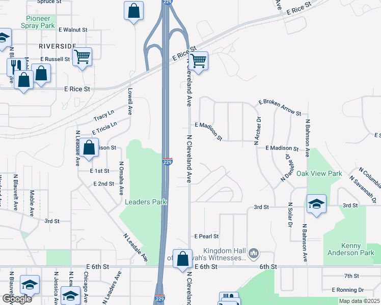 map of restaurants, bars, coffee shops, grocery stores, and more near 1300 North Cleveland Avenue in Sioux Falls