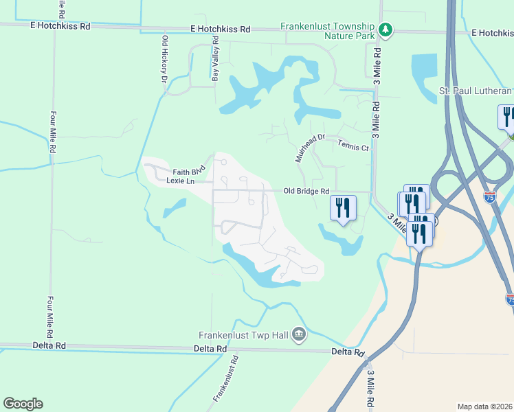 map of restaurants, bars, coffee shops, grocery stores, and more near 6279 Green View Court in Bay City