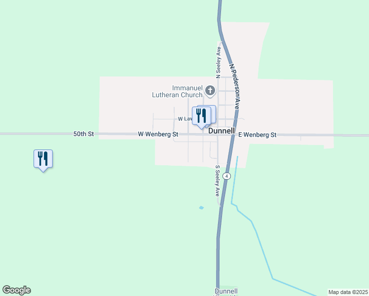 map of restaurants, bars, coffee shops, grocery stores, and more near 125 South Lindberg Avenue in Dunnell