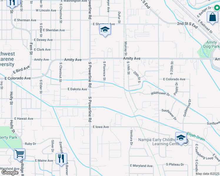 map of restaurants, bars, coffee shops, grocery stores, and more near 1709 East Dakota Avenue in Nampa