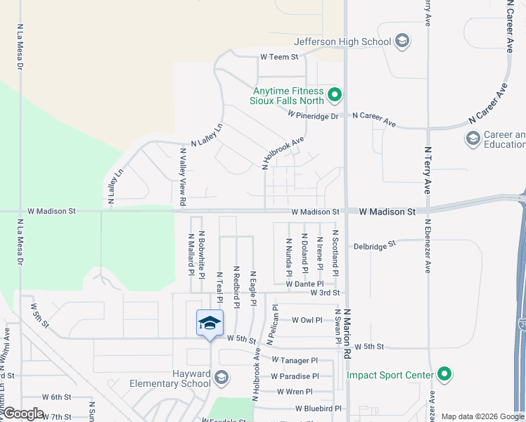 map of restaurants, bars, coffee shops, grocery stores, and more near 5776 West Madison Street in Sioux Falls