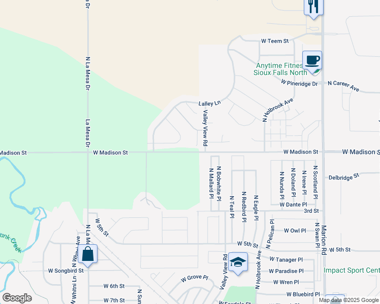 map of restaurants, bars, coffee shops, grocery stores, and more near 6330 West Madison Street in Sioux Falls