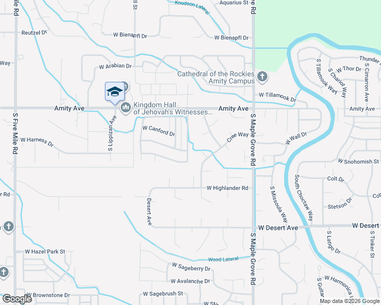 map of restaurants, bars, coffee shops, grocery stores, and more near 4910 South Silvermaple Avenue in Boise