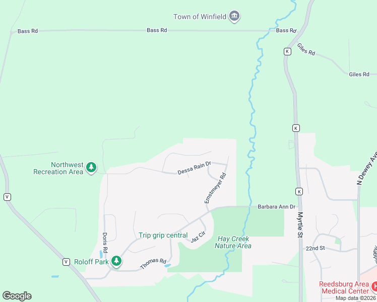 map of restaurants, bars, coffee shops, grocery stores, and more near 54 Meme Lane in Reedsburg