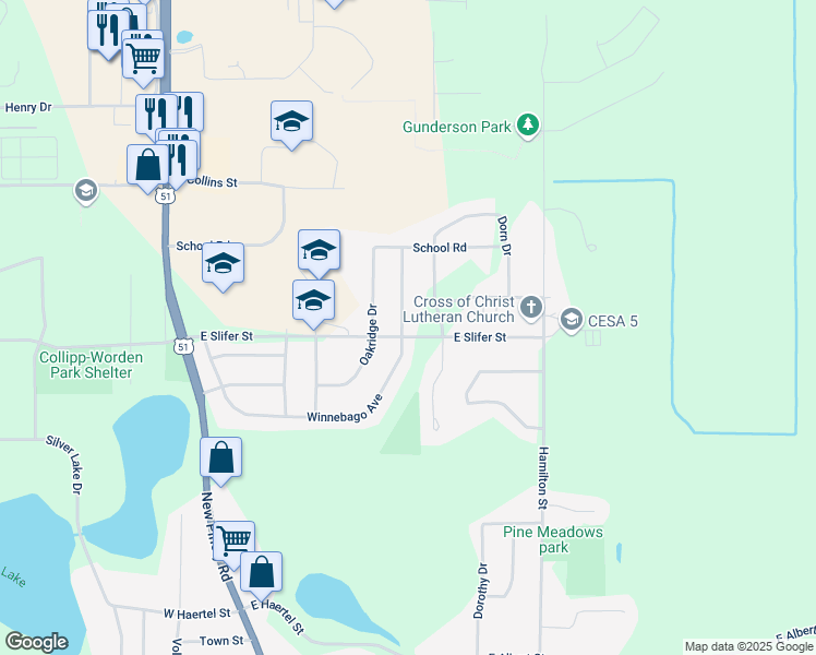 map of restaurants, bars, coffee shops, grocery stores, and more near 500 Winnebago Avenue in Portage