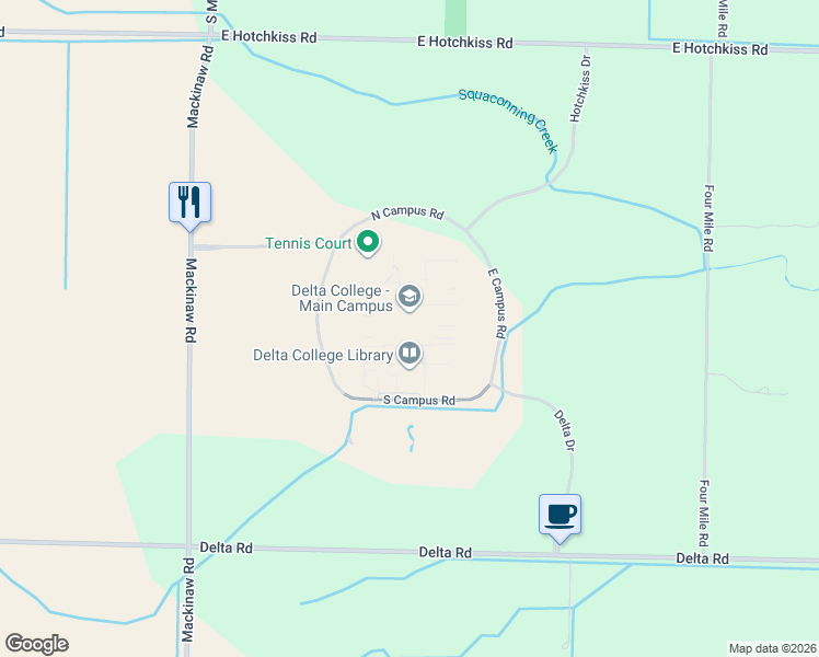map of restaurants, bars, coffee shops, grocery stores, and more near 1961 Delta Road in Bay City