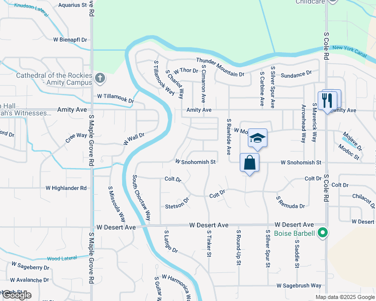 map of restaurants, bars, coffee shops, grocery stores, and more near 4871 South Mosser Way in Boise
