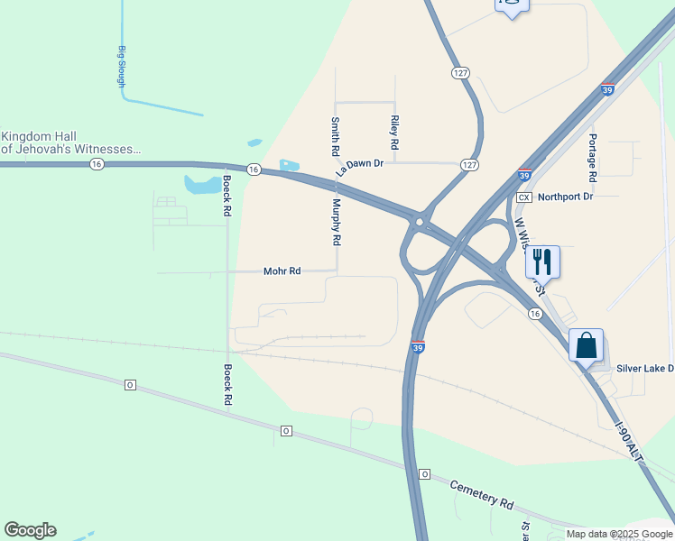 map of restaurants, bars, coffee shops, grocery stores, and more near 2601 Murphy Road in Portage