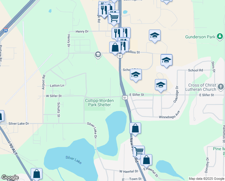 map of restaurants, bars, coffee shops, grocery stores, and more near 2515 Lennon Street in Portage