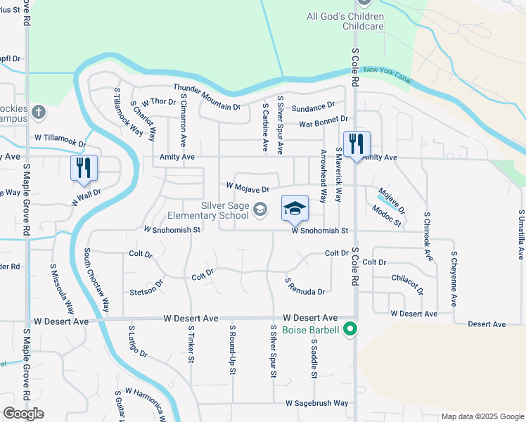 map of restaurants, bars, coffee shops, grocery stores, and more near 7700 West Snohomish Street in Boise