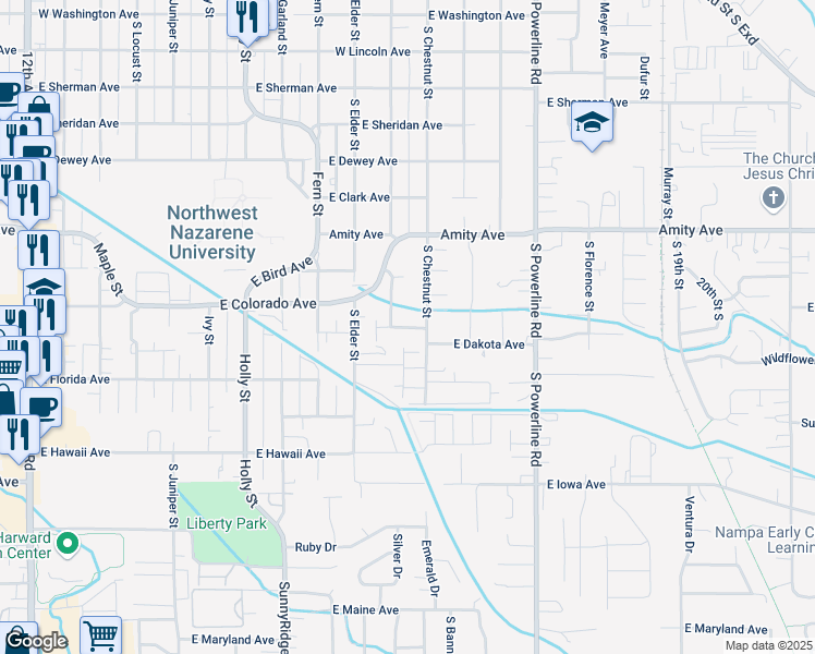 map of restaurants, bars, coffee shops, grocery stores, and more near 1125 East Connecticut Avenue in Nampa