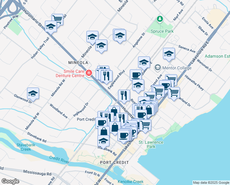 map of restaurants, bars, coffee shops, grocery stores, and more near 19 Troy Street in Mississauga